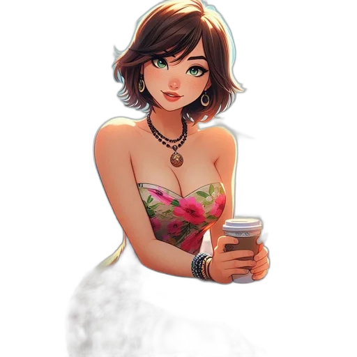 dress, jewelry, flower, face transparent PNG cut-out