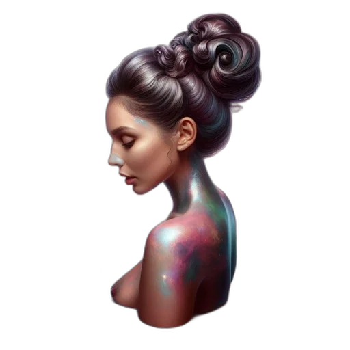 hair, face, jewelry, dress transparent PNG cut-out
