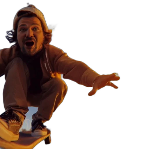 man, skateboards, past, fiery transparent PNG cut-out