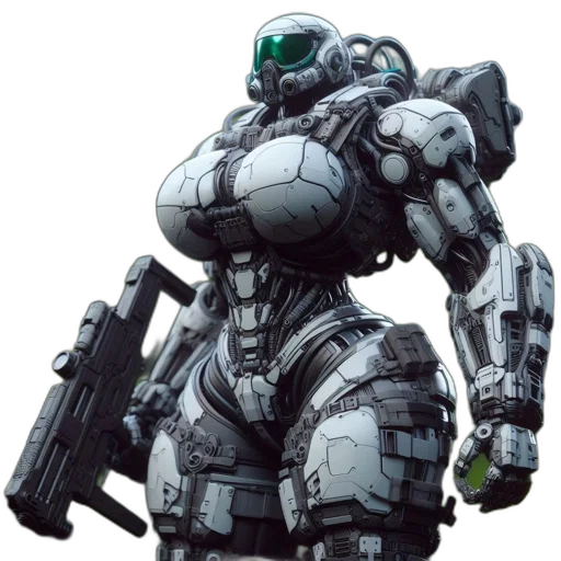 robot, weapon, concept art, 3d render transparent PNG cut-out
