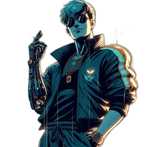 jacket, robot, weapon, cyberpunk transparent PNG cut-out