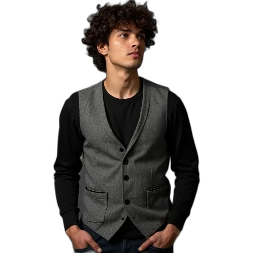 jacket, staff, face, photorealistic transparent PNG cut-out
