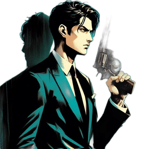 weapon, jacket, staff, comic book art transparent PNG cut-out