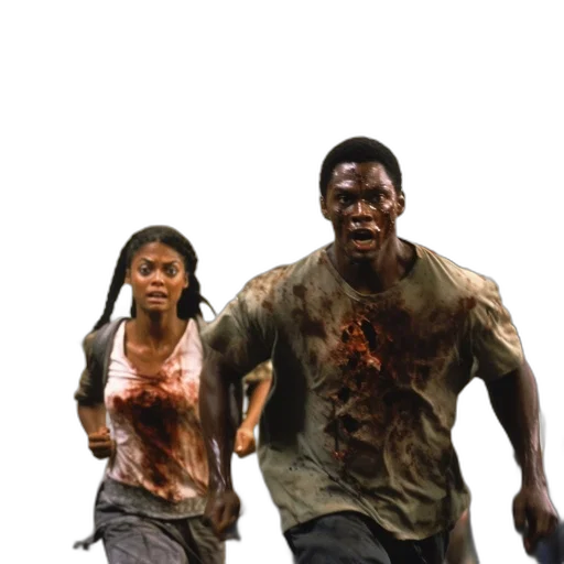 concept art, two, bloodied, individuals transparent PNG cut-out
