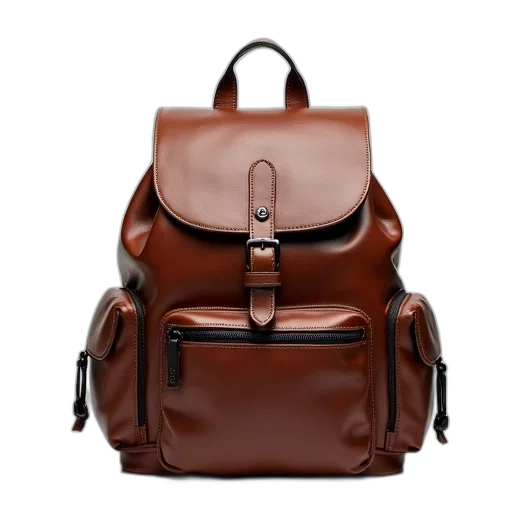 3d render, brown, leather, backpack transparent PNG cut-out