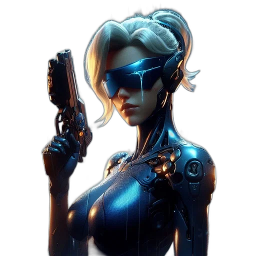 robot, weapon, staff, cyberpunk transparent PNG cut-out
