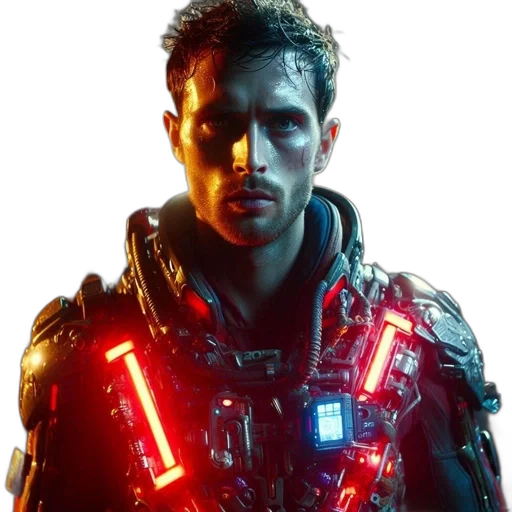 face, jacket, weapon, robot transparent PNG cut-out