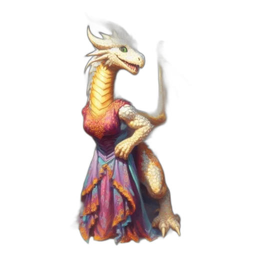 dragon, creature, dress, staff transparent PNG cut-out
