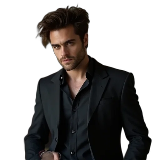 jacket, staff, hair, photorealistic transparent PNG cut-out