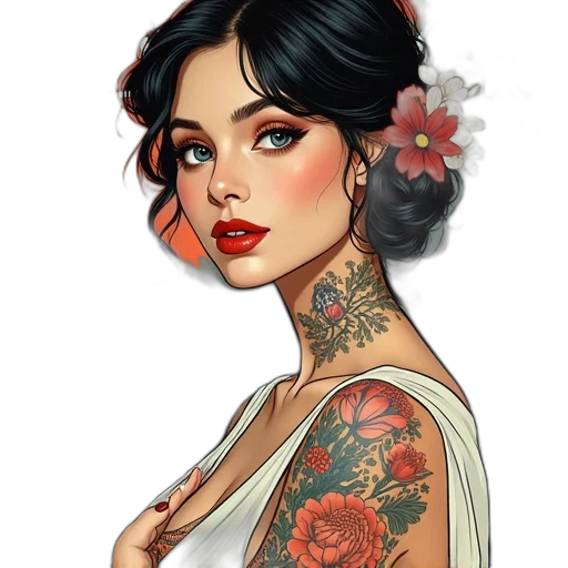 dress, jewelry, flower, fantasy art transparent PNG cut-out