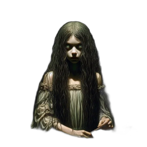 hair, creature, staff, dress transparent PNG cut-out