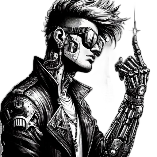 jacket, robot, cyberpunk, comic book art transparent PNG cut-out