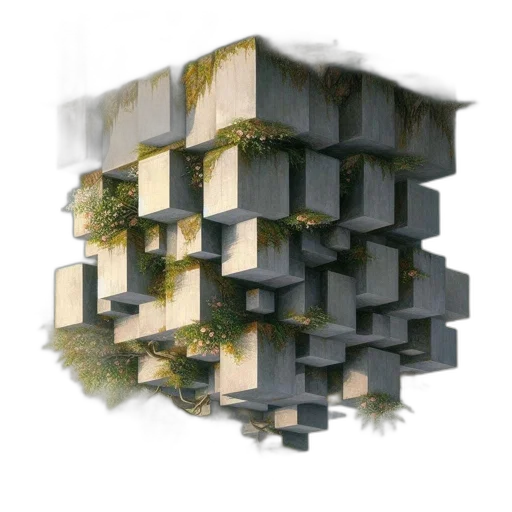 building, tree, 3d render, concept art transparent PNG cut-out