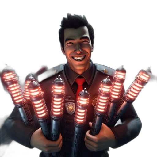 staff, weapon, jacket, robot transparent PNG cut-out