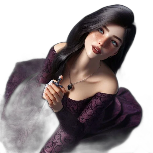 dress, jewelry, staff, face transparent PNG cut-out