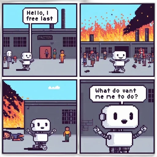 robot, pixel art, cyberpunk, comic book art transparent PNG cut-out