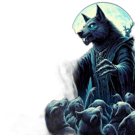 creature, mask, jacket, staff transparent PNG cut-out