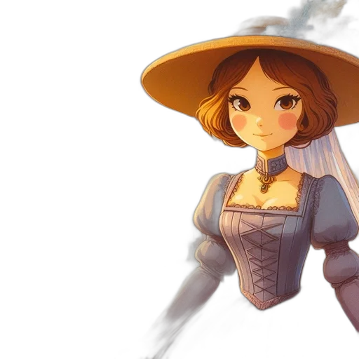 hat, dress, staff, flower transparent PNG cut-out