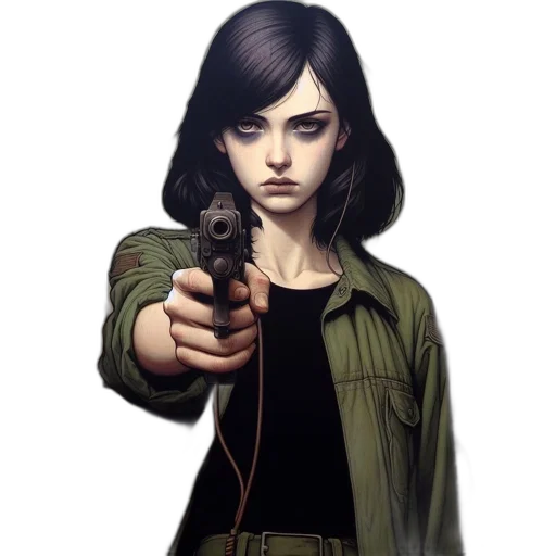 weapon, jacket, face, staff transparent PNG cut-out