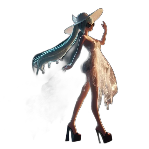 dress, hat, hair, staff transparent PNG cut-out