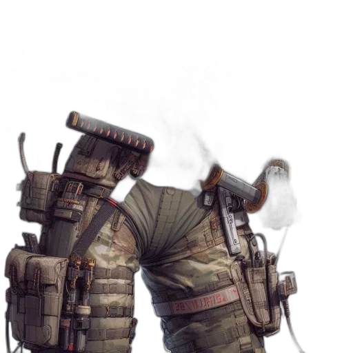 weapon, jacket, robot, staff transparent PNG cut-out