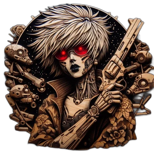 jacket, weapon, comic book art, cyberpunk transparent PNG cut-out