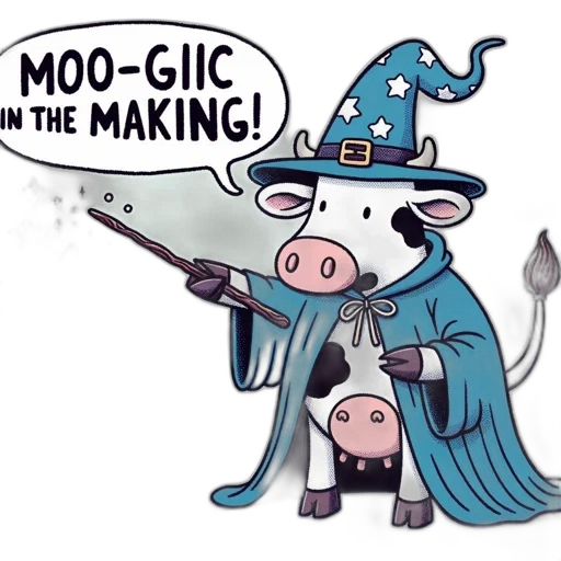 concept art, cartoon, cow, dressed transparent PNG cut-out