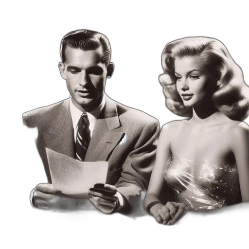 photorealistic, man, woman, vintage transparent PNG cut-out