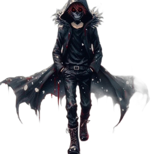 mask, jacket, staff, weapon transparent PNG cut-out