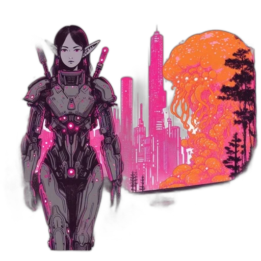robot, concept art, cyberpunk, fantasy art transparent PNG cut-out