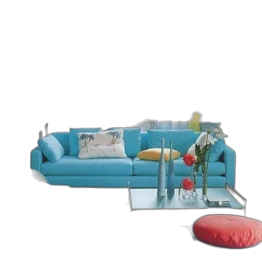 furniture, 3d render, photorealistic, blue transparent PNG cut-out