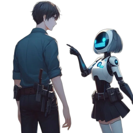 robot, staff, weapon, jacket transparent PNG cut-out