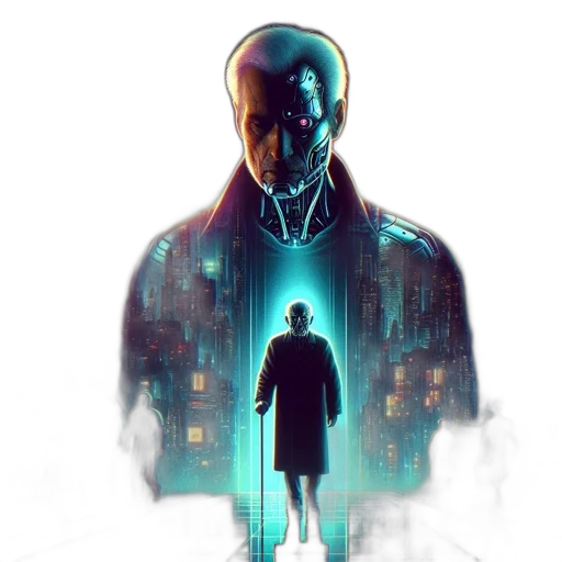 robot, jacket, mask, cyberpunk transparent PNG cut-out