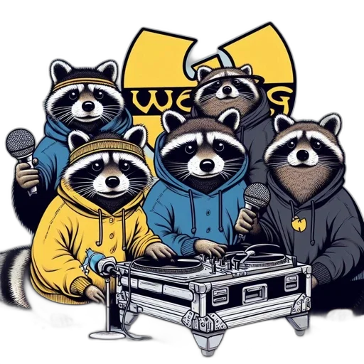 staff, anthropomorphic, raccoon, band transparent PNG cut-out