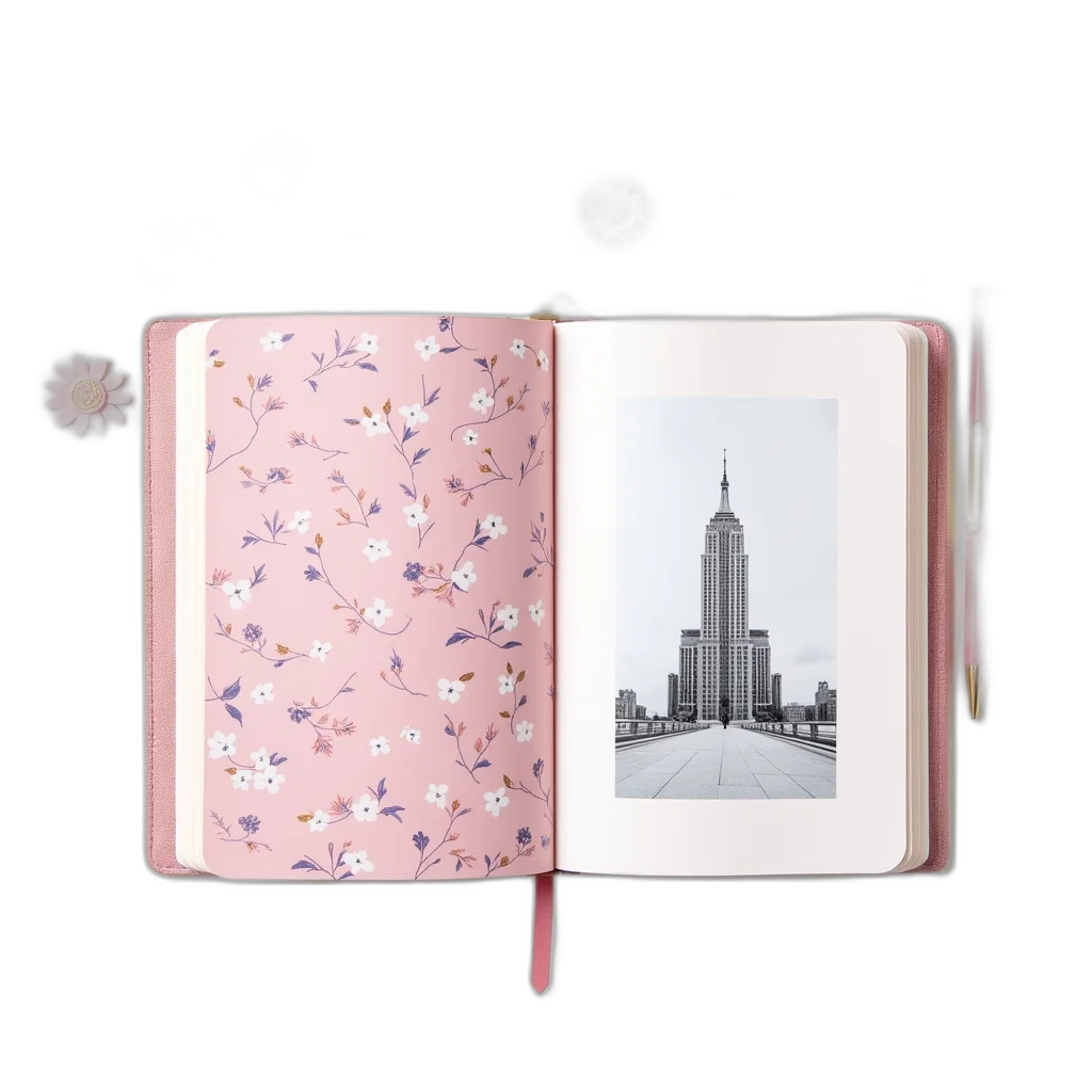 pastel, pink, notebook, floral transparent PNG cut-out