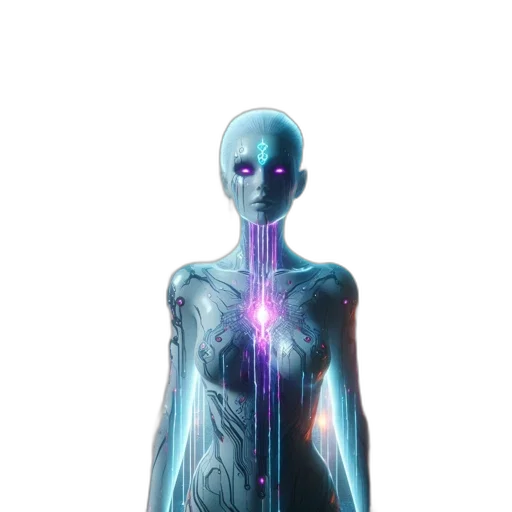 robot, dress, creature, staff transparent PNG cut-out