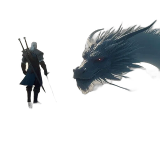 dragon, creature, staff, sword transparent PNG cut-out