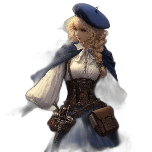 dress, hat, staff, weapon transparent PNG cut-out