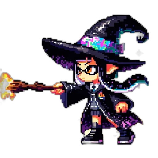 staff, hat, weapon, pixel art transparent PNG cut-out