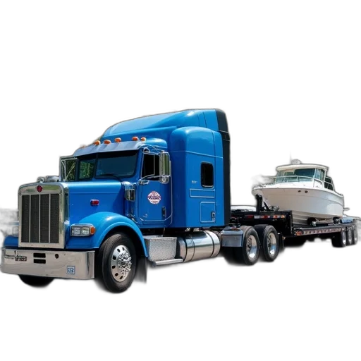 blue, semi-truck, flatbed, trailer transparent PNG cut-out