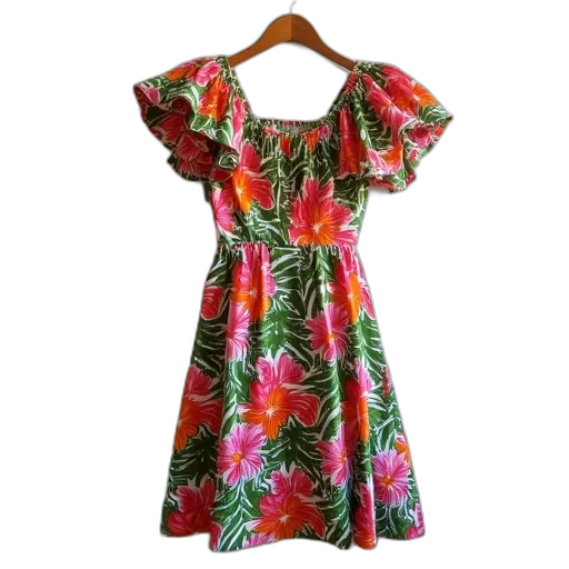 dress, vintage, hawaiian, multicolor transparent PNG cut-out