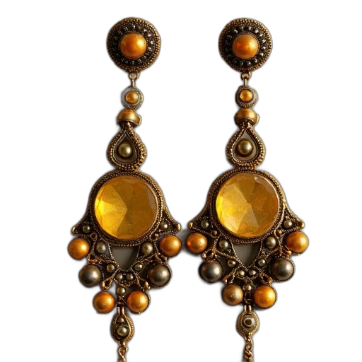 jewelry, yellow, earrings, bronze transparent PNG cut-out