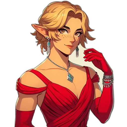 dress, crown, jewelry, staff transparent PNG cut-out