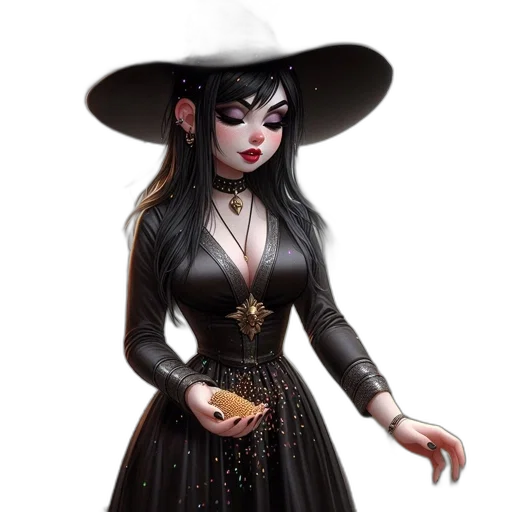 dress, jewelry, staff, hat transparent PNG cut-out