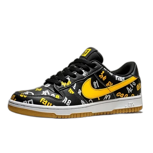 shoes, black, yellow, white transparent PNG cut-out