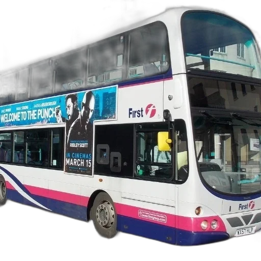 photorealistic, 3d render, double-decker, bus transparent PNG cut-out