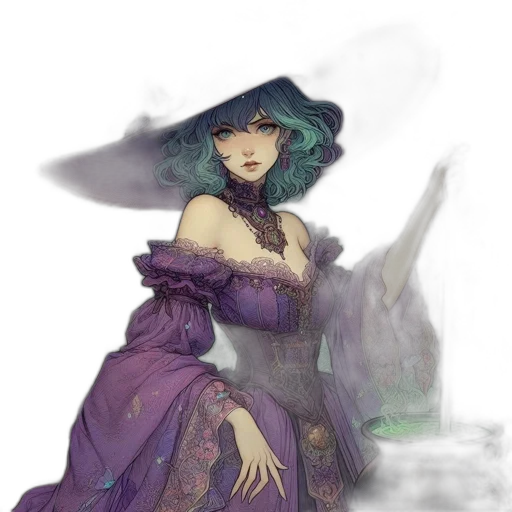 dress, hat, staff, fantasy art transparent PNG cut-out