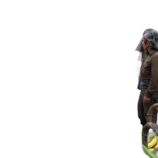 shoes, jacket, hair, staff transparent PNG cut-out
