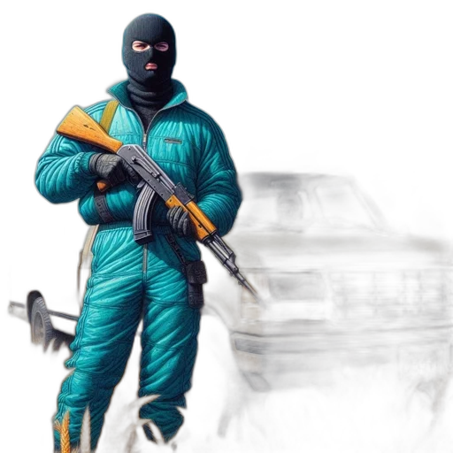 weapon, car, jacket, mask transparent PNG cut-out