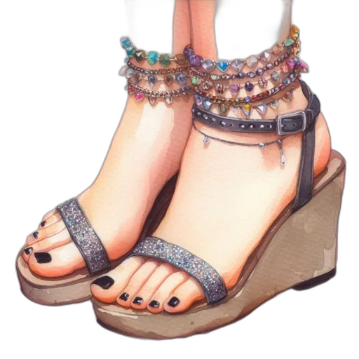 shoes, jewelry, photorealistic, watercolor transparent PNG cut-out